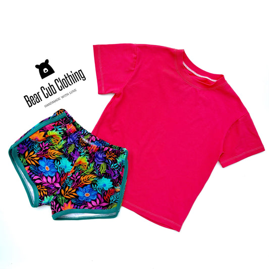 5t Neon Floral Track Shorts & Tee