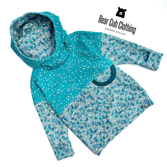 3-6 years Blue Floral Hoodie