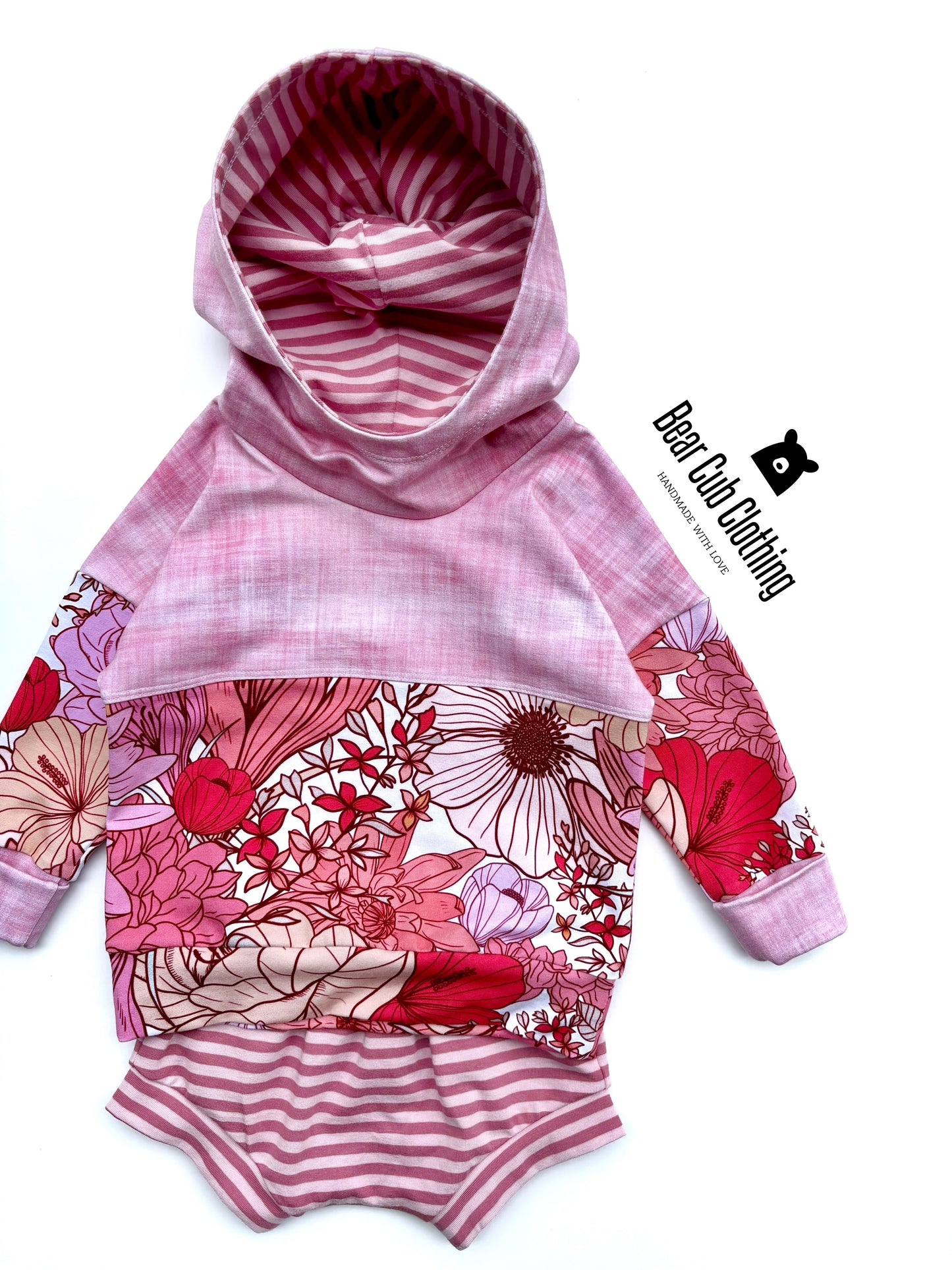 3-12 months Pink Floral Hoodie & Striped Shorties